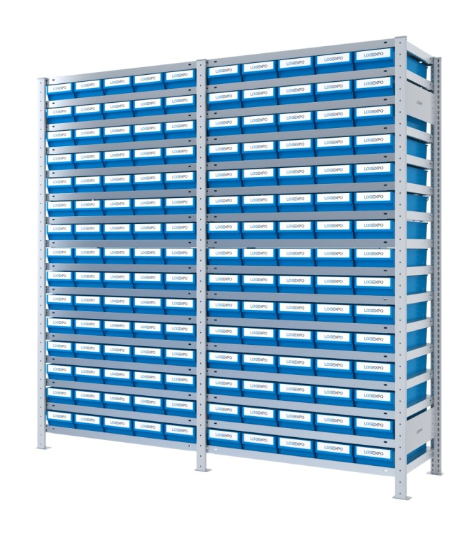 DOPPIO SCAFFALE CON CASSETTE PORTA MINUTERIA - 150 Contenitori estraibili