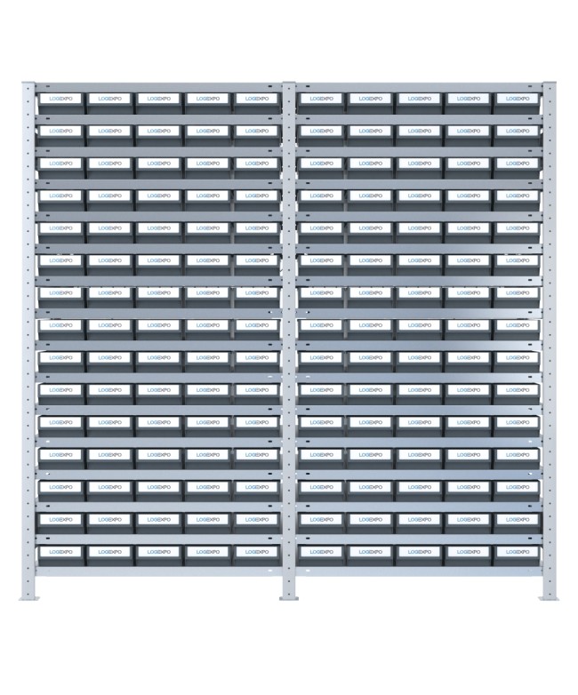 DOPPIO SCAFFALE CON CASSETTE PORTA MINUTERIA - 150 Contenitori estraibili