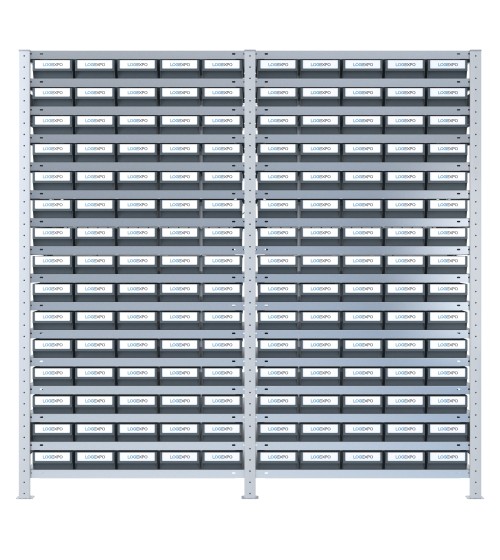 DOPPIO SCAFFALE CON CASSETTE PORTA MINUTERIA - 150 Contenitori estraibili