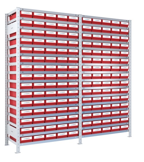 DOPPIO SCAFFALE CON CASSETTE PORTA MINUTERIA - 150 Contenitori estraibili