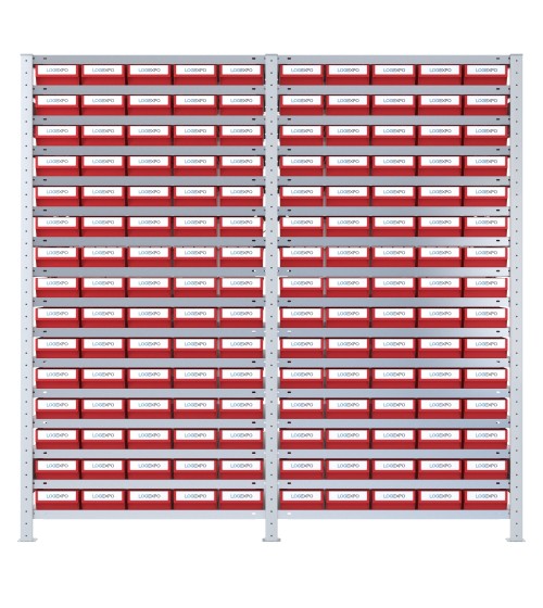 DOPPIO SCAFFALE CON CASSETTE PORTA MINUTERIA - 150 Contenitori estraibili