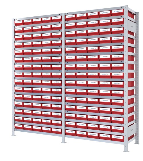 DOPPIO SCAFFALE CON CASSETTE PORTA MINUTERIA - 150 Contenitori estraibili