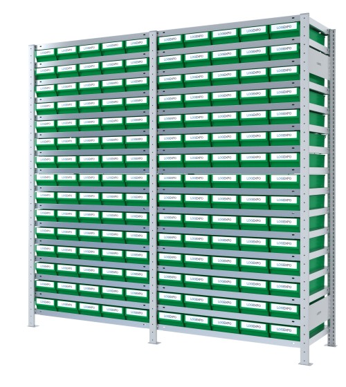 DOPPIO SCAFFALE CON CASSETTE PORTA MINUTERIA - 150 Contenitori estraibili