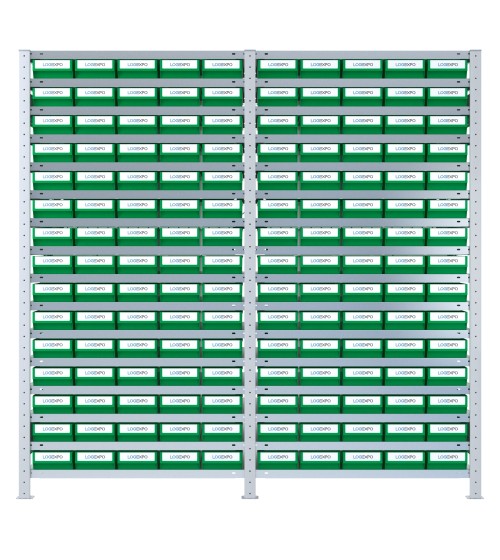 DOPPIO SCAFFALE CON CASSETTE PORTA MINUTERIA - 150 Contenitori estraibili