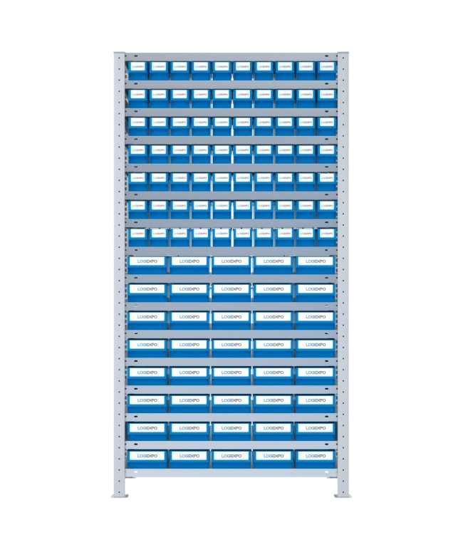 SCAFFALE CON CONTENITORI A CASSETTI - Completo di 110 Cassette in plastica
