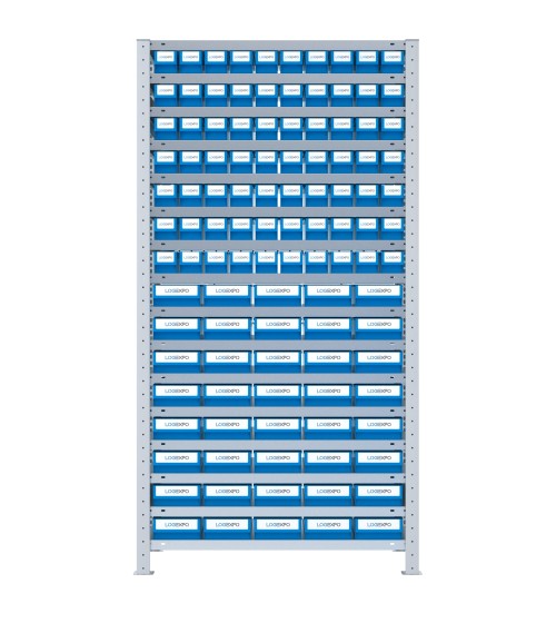 SCAFFALE CON CONTENITORI A CASSETTI - Completo di 110 Cassette in plastica