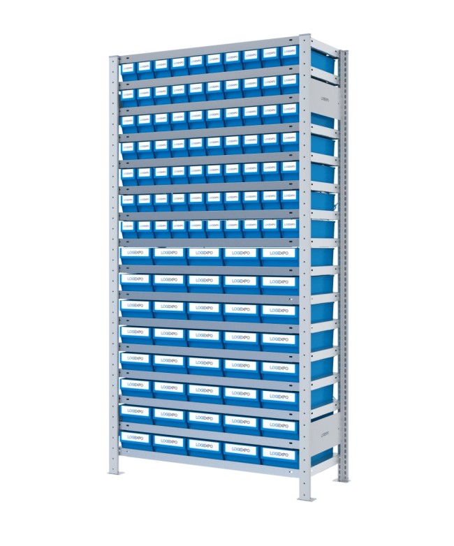 SCAFFALE CON CONTENITORI A CASSETTI - Completo di 110 Cassette in plastica