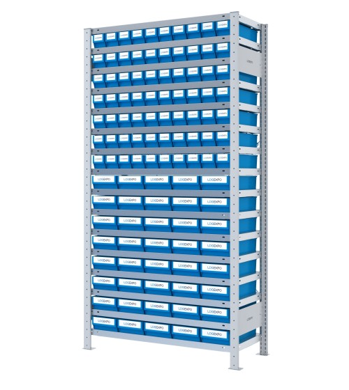 SCAFFALE CON CONTENITORI A CASSETTI - Completo di 110 Cassette in plastica