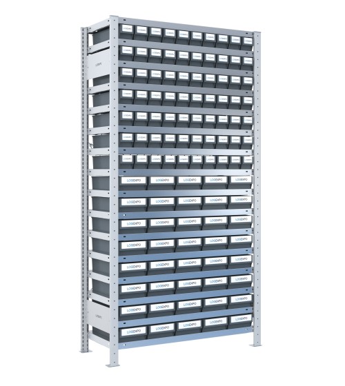 SCAFFALE CON CONTENITORI A CASSETTI - Completo di 110 Cassette in plastica