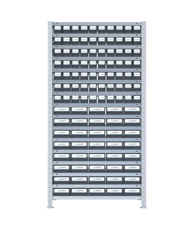 SCAFFALE CON CONTENITORI A CASSETTI - Completo di 110 Cassette in plastica