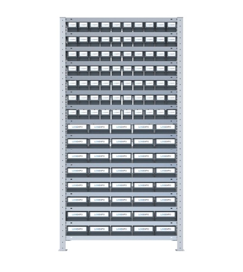 SCAFFALE CON CONTENITORI A CASSETTI - Completo di 110 Cassette in plastica