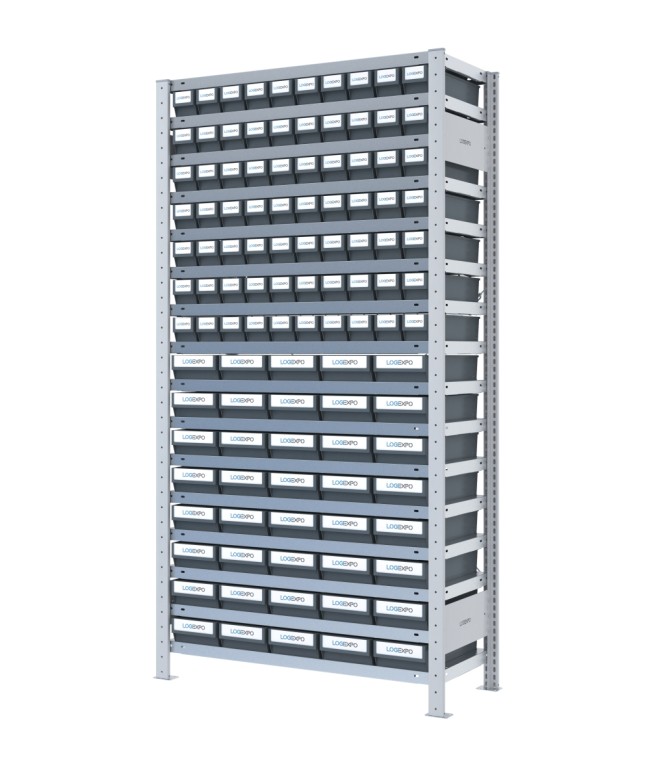 SCAFFALE CON CONTENITORI A CASSETTI - Completo di 110 Cassette in plastica