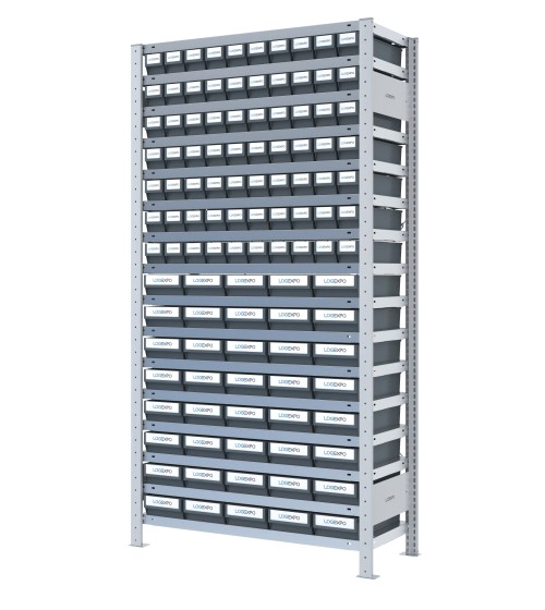 SCAFFALE CON CONTENITORI A CASSETTI - Completo di 110 Cassette in plastica