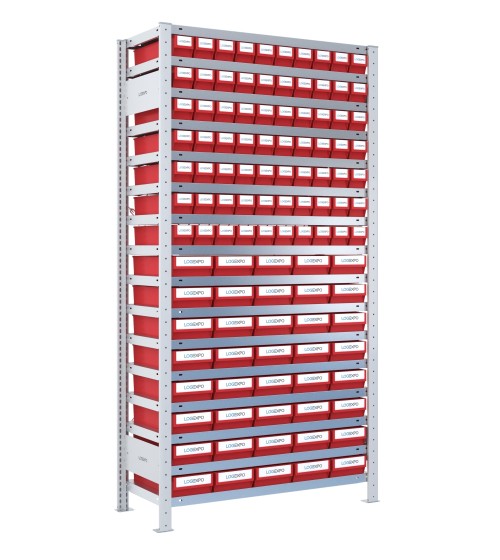 SCAFFALE CON CONTENITORI A CASSETTI - Completo di 110 Cassette in plastica