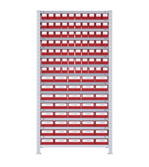 SCAFFALE CON CONTENITORI A CASSETTI - Completo di 110 Cassette in plastica