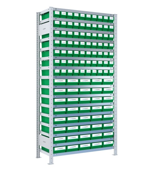 SCAFFALE CON CONTENITORI A CASSETTI - Completo di 110 Cassette in plastica