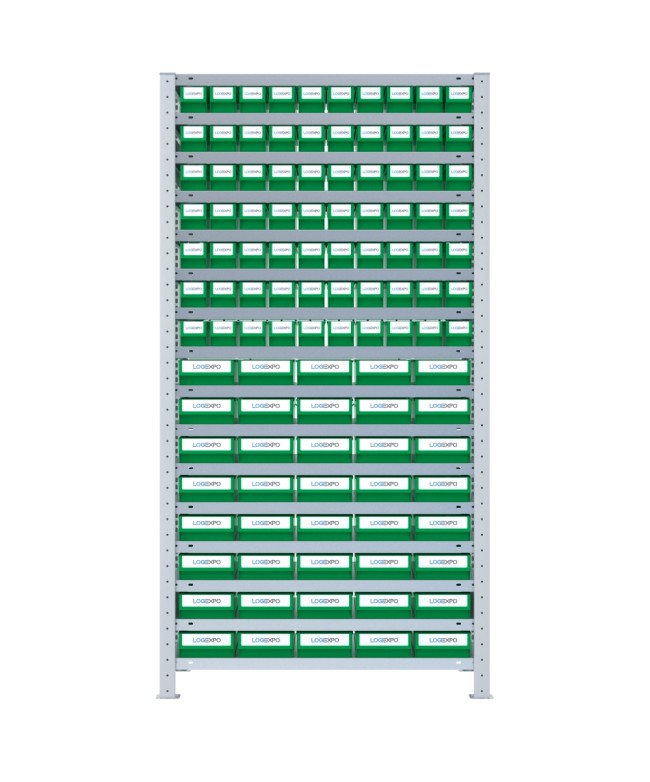 SCAFFALE CON CONTENITORI A CASSETTI - Completo di 110 Cassette in plastica