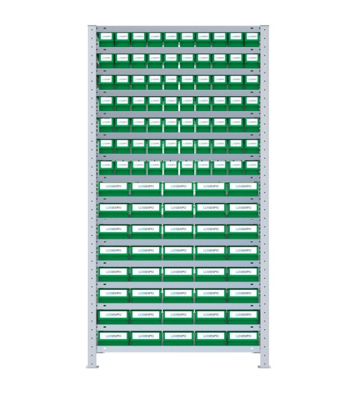 SCAFFALE CON CONTENITORI A CASSETTI - Completo di 110 Cassette in plastica