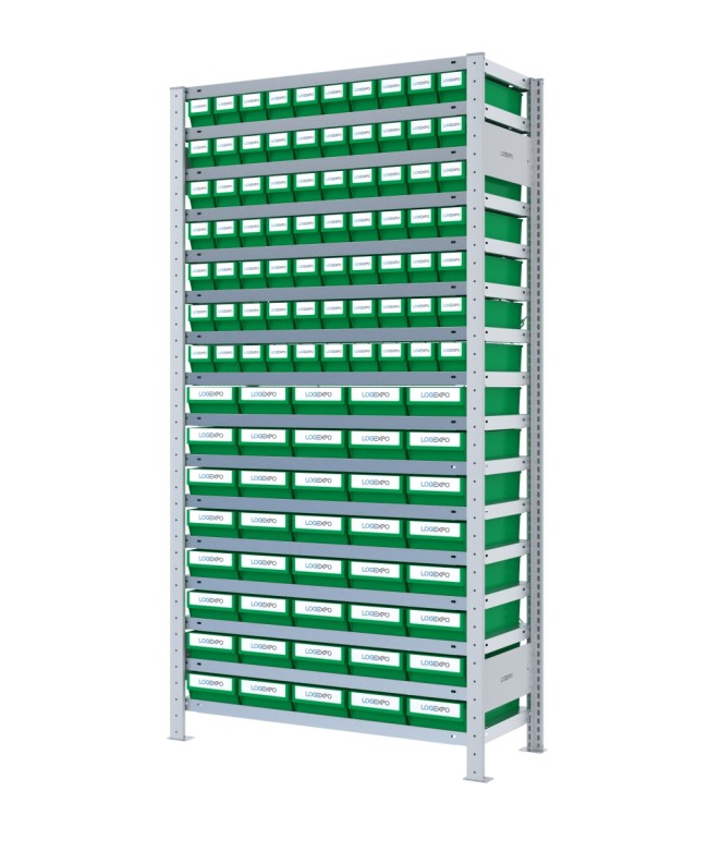 SCAFFALE CON CONTENITORI A CASSETTI - Completo di 110 Cassette in plastica