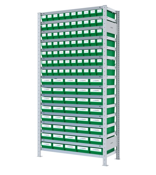 SCAFFALE CON CONTENITORI A CASSETTI - Completo di 110 Cassette in plastica