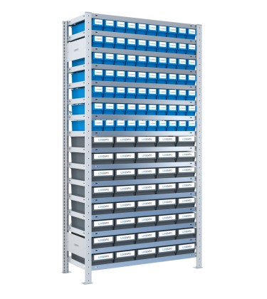 SCAFFALE CON CONTENITORI A CASSETTI - Completo di 110 Cassette in plastica