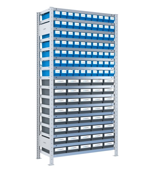 SCAFFALE CON CONTENITORI A CASSETTI - Completo di 110 Cassette in plastica