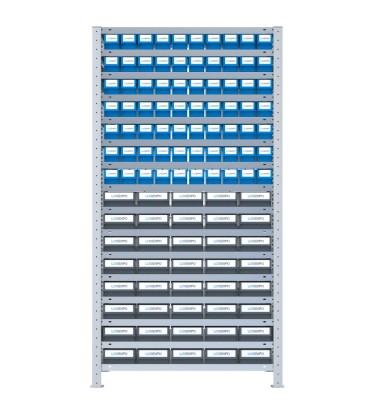 SCAFFALE CON CONTENITORI A CASSETTI - Completo di 110 Cassette in plastica 2