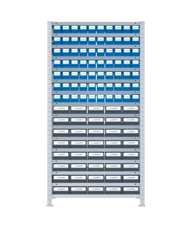 SCAFFALE CON CONTENITORI A CASSETTI - Completo di 110 Cassette in plastica