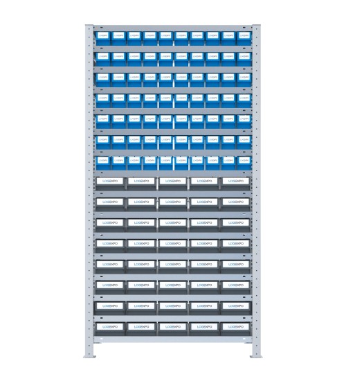SCAFFALE CON CONTENITORI A CASSETTI - Completo di 110 Cassette in plastica