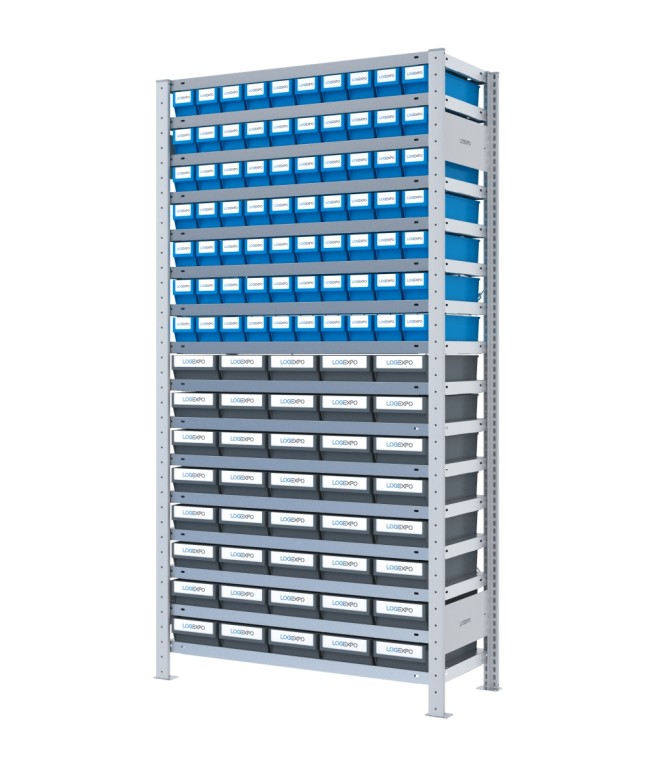 SCAFFALE CON CONTENITORI A CASSETTI - Completo di 110 Cassette in plastica