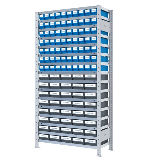 SCAFFALE CON CONTENITORI A CASSETTI - Completo di 110 Cassette in plastica