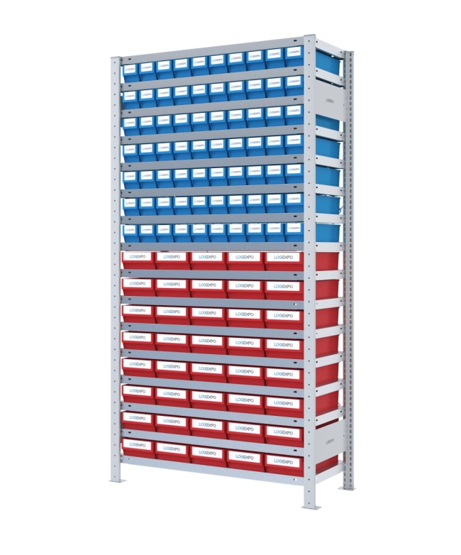 SCAFFALE CON CONTENITORI A CASSETTI - Completo di 110 Cassette in plastica