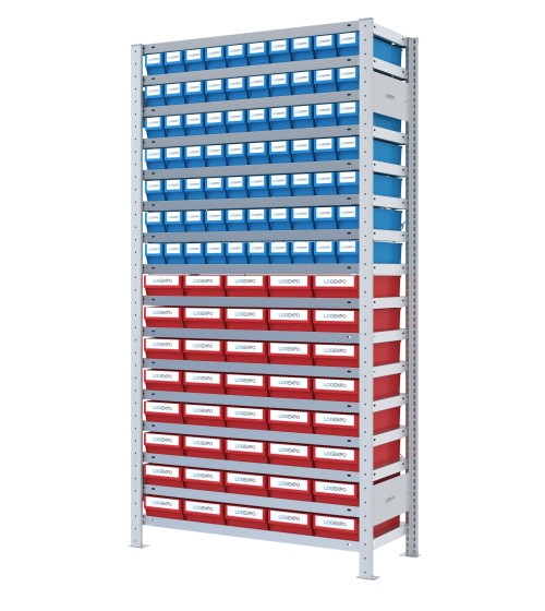 SCAFFALE CON CONTENITORI A CASSETTI - Completo di 110 Cassette in plastica