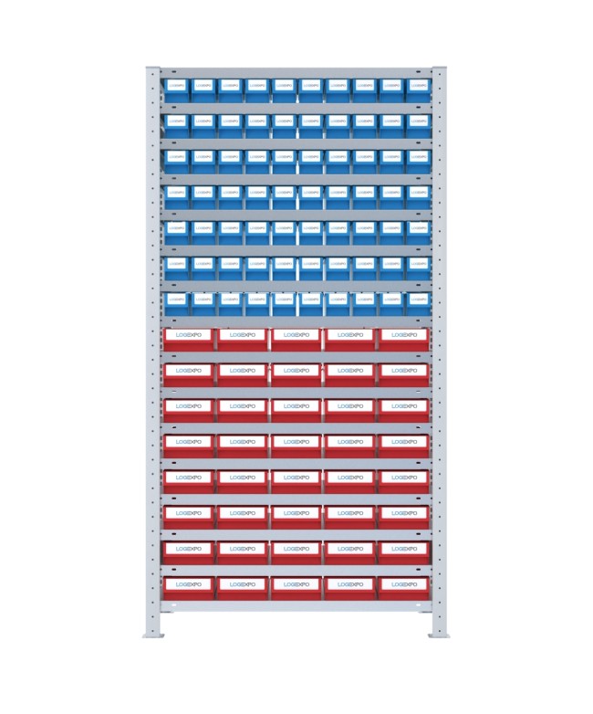 SCAFFALE CON CONTENITORI A CASSETTI - Completo di 110 Cassette in plastica