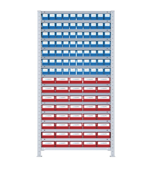 SCAFFALE CON CONTENITORI A CASSETTI - Completo di 110 Cassette in plastica