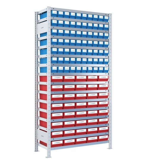 SCAFFALE CON CONTENITORI A CASSETTI - Completo di 110 Cassette in plastica