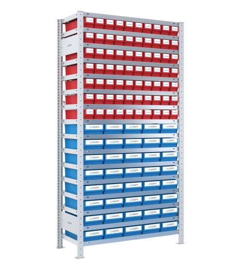 SCAFFALE CON CONTENITORI A CASSETTI - Completo di 110 Cassette in plastica