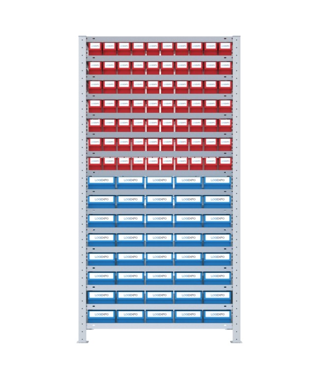 SCAFFALE CON CONTENITORI A CASSETTI - Completo di 110 Cassette in plastica
