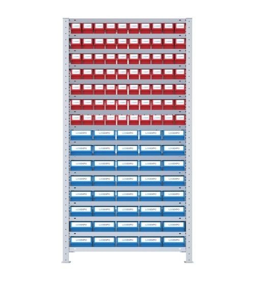 SCAFFALE CON CONTENITORI A CASSETTI - Completo di 110 Cassette in plastica