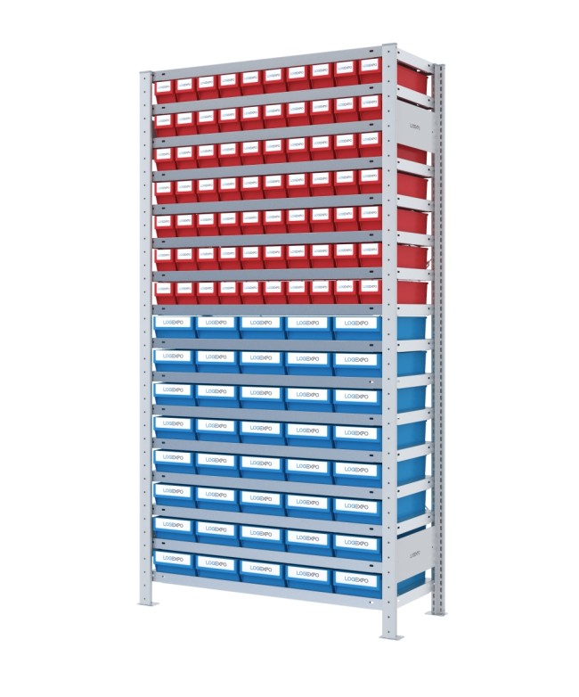 SCAFFALE CON CONTENITORI A CASSETTI - Completo di 110 Cassette in plastica