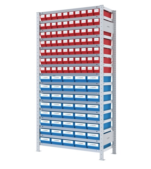 SCAFFALE CON CONTENITORI A CASSETTI - Completo di 110 Cassette in plastica