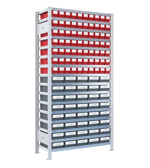 SCAFFALE CON CONTENITORI A CASSETTI - Completo di 110 Cassette in plastica