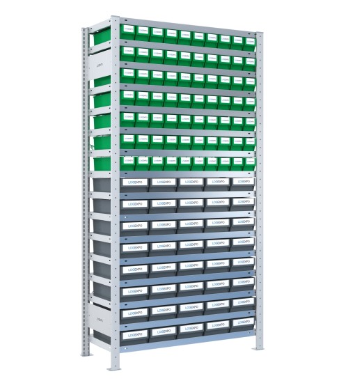 SCAFFALE CON CONTENITORI A CASSETTI - Completo di 110 Cassette in plastica