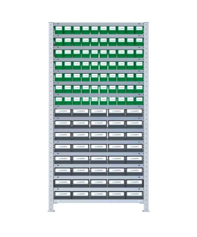 SCAFFALE CON CONTENITORI A CASSETTI - Completo di 110 Cassette in plastica