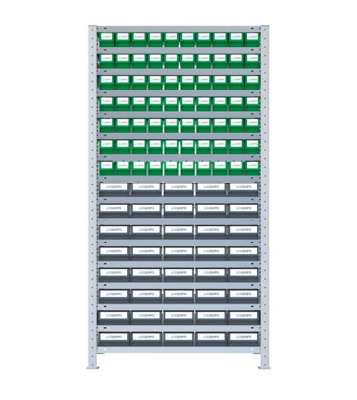 SCAFFALE CON CONTENITORI A CASSETTI - Completo di 110 Cassette in plastica