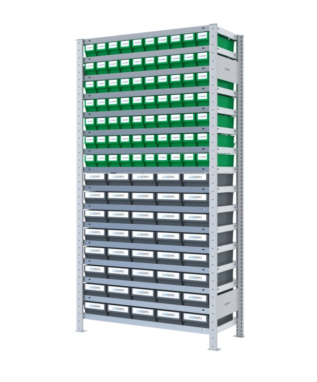 SCAFFALE CON CONTENITORI A CASSETTI - Completo di 110 Cassette in plastica