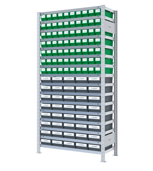 SCAFFALE CON CONTENITORI A CASSETTI - Completo di 110 Cassette in plastica