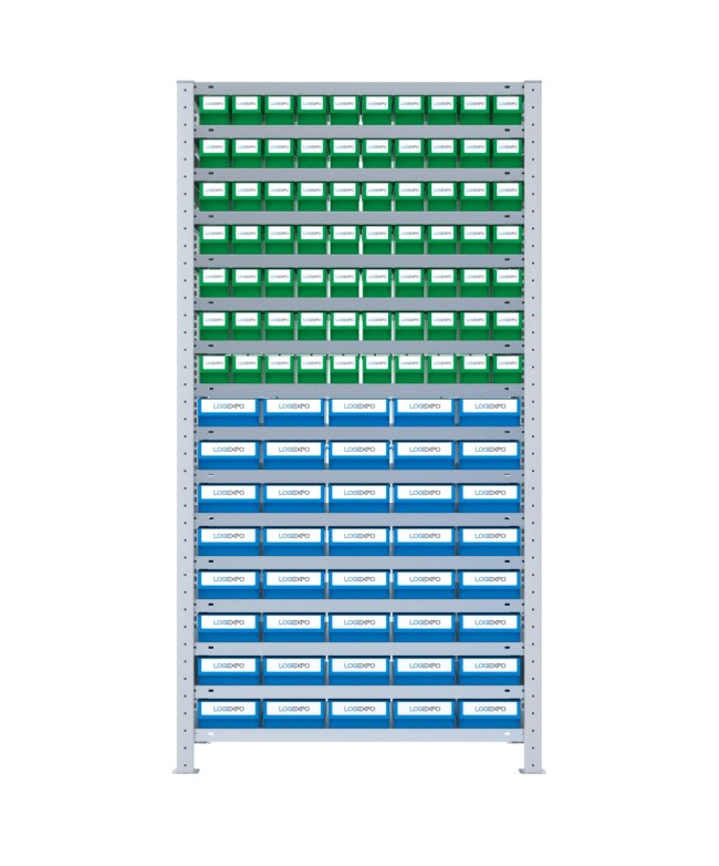 SCAFFALE CON CONTENITORI A CASSETTI - Completo di 110 Cassette in plastica