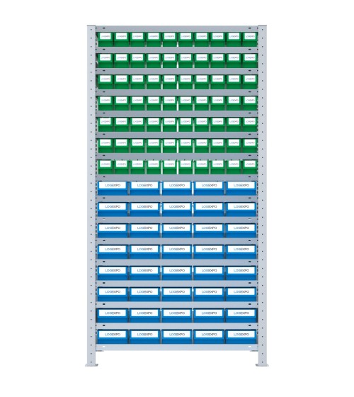 SCAFFALE CON CONTENITORI A CASSETTI - Completo di 110 Cassette in plastica