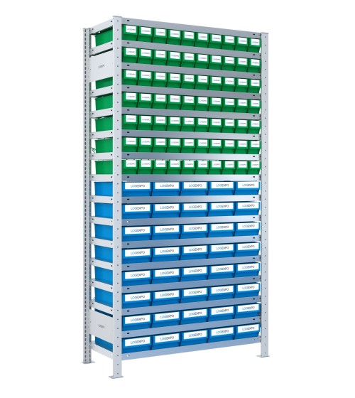 SCAFFALE CON CONTENITORI A CASSETTI - Completo di 110 Cassette in plastica